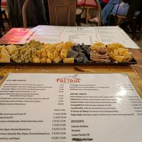 Menu, and which pasta ri choose from (green and brown are vegan) at Pastaus in Valletta