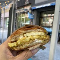 Breakfast sandwich upgraded to croissant   at Orchard Grocer in New York City