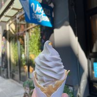 Vanilla-lavender soft-serve ice cream cone at Orchard Grocer in New York City
