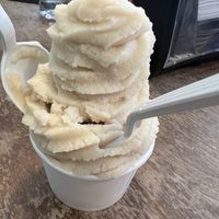 cookie dough soft serve. note the icy texture. i’m not sure if they changed their recipe because older photos of their soft serve look creamy and smooth    at Orchard Grocer in New York City