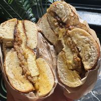 The Bowery on an everything bagel  at Orchard Grocer in New York City