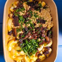 Mac & Cheese with tempeh bacon, walnut parm,   and chives at Orchard Grocer in New York City