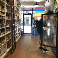 Small store, two to four bar counter seats in the back at Orchard Grocer in New York City