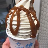 Peanut butter and vanilla swirl soft-serve with caramel at Orchard Grocer in New York City