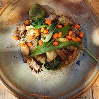 Garden dumplings with ramson, sea buckthorn and oyster mushrooms at Mineral in Malmo