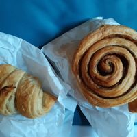 Chocolate filled croissant and cinnamon swirl at Fill Good in Budapest
