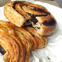 Chocolate croissant and whole wheat chocolate swirl at Fill Good in Budapest