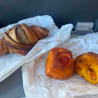 Chocolate Croissant & Tomato (left) Pogacsa & Pumpkin and Oregano Pogacsa (right) at Fill Good in Budapest