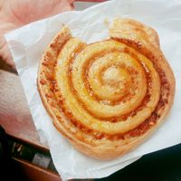 Someone couldn't wait to take a bite. Apricot and walnut pastry at Fill Good in Budapest
