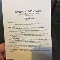 Vegan menu at the pub at Aysgarth Falls Hotel Pub in Aysgarth
