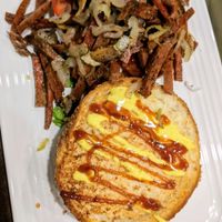 The new 'beef' burger.   at Veggies Bar in Jerusalem