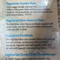 Vegetarian section of the menu  at Gazpacho in Durango