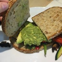 Inside shot of Grilled Vegan Sandwich - that's a lot of tasty guacamole. at Tsaa Tea Shop in Toronto