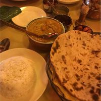 Mixed vegetable curry, steamed rice and roti bread  at Baba's Kitchen in Hoi An