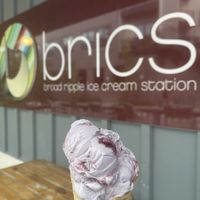 Blackberry on waffle cone (employees stated this cone is vegan). Blackberry was delicious !  at BRICS in Indianapolis