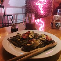 Vegan waffles and a smoothie at Aloha Raw Bar in Playa Del Carmen