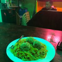 Spicy Tomato Ramen with Chickpea Balls (not on menu) at Seed Dreams in El Nido
