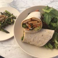 Wrap and asparagus side at Flower Child in Dallas