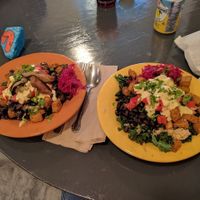 Mushroom bowl and kale bowl at Wild Island in Orcas Island