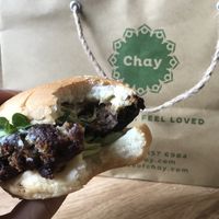 Mega Lentil Burger with cashew cheese at House Of Chay in Ho Chi Minh City