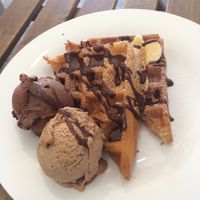 Waffles and ice cream at Gelato 101 Vegan Artisan in Northbridge