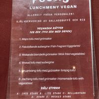 Vegan lunch menu  at Peony in Johanneshov