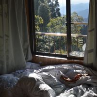 View in the morning at Shukobo Komadori-sanso in Mitake