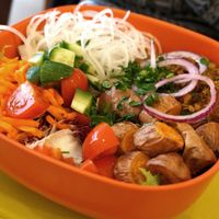 Bowl of the Day (Burger + Baked Sweet Potatoes) at World Food Barn in Paris