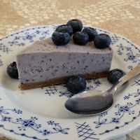 Raw - red berry cake with Blueberries on top. (Wicked!) at World Food Barn in Paris