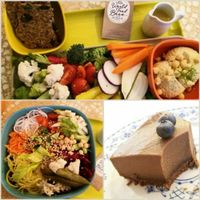 Hummus plater, winter rawlicious bowl, raw chocolate cake at World Food Barn in Paris