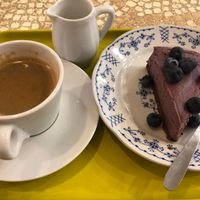 Raw cake and coffee at World Food Barn in Paris