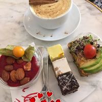 Brunch Menu platter and Golden Mylk  at Oslo Raw - Adamstuen Torg in Oslo