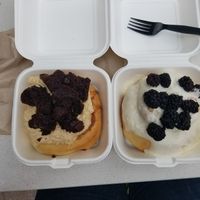 peanut butter with brownies, banana with blackberries.  at Cinnaholic in Meridian