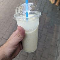 55 baht: banana, coconut and peanut butter at Khun Kae's Juice Bar in Chiang Mai