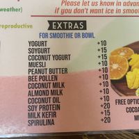 Plant based costs more. Bee pollen on menu  at Khun Kae's Juice Bar in Chiang Mai