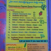 menu 1 at Khun Kae's Juice Bar in Chiang Mai