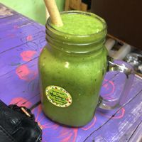 Spinach, avocado, banana, ginger and lime smoothie  at Khun Kae's Juice Bar in Chiang Mai