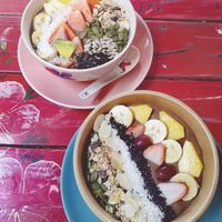 Gorgeous chocolate smoothie bowls! at Khun Kae's Juice Bar in Chiang Mai