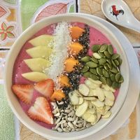 Strawberry smoothie bowl at Khun Kae's Juice Bar in Chiang Mai