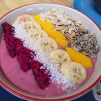 Strawberry smoothie bowl at Khun Kae's Juice Bar in Chiang Mai