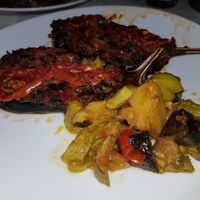 Eggplant stuffed with onions at Meteora in Kalampaka