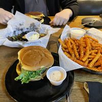 Homemade veggie burger and sweet potato fries  #Veganuary at Zombie Burger in Des Moines