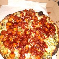 Vegan bbq tofu wood oven pizza at Pazzo Wood Fired Pizza in Wading River