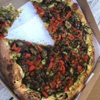 Vegan pesto eggplant pepper   at Pazzo Wood Fired Pizza in Wading River