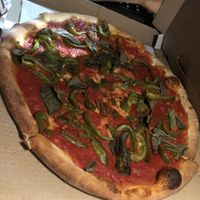 Vegan pizza , no vegan cheese , just bell pepper and basil   at Pazzo Wood Fired Pizza in Wading River