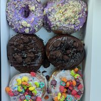 Birthday cake, death by chocolate and fruity pebbles at Doughnut Party in Edmonton