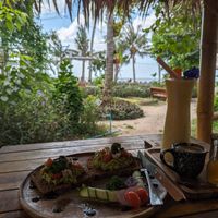 View into the restaurant garden at Pure Vegan Heaven in Koh Phangan