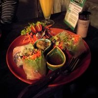 Raw vegetable spring rolls with tempeh and salad side.  at Pure Vegan Heaven in Koh Phangan