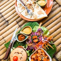 Burger and quesadillas  at Pure Vegan Heaven in Koh Phangan