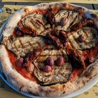 Eggplant, dried tomatoes & olives at Olio Doliva in Sofia